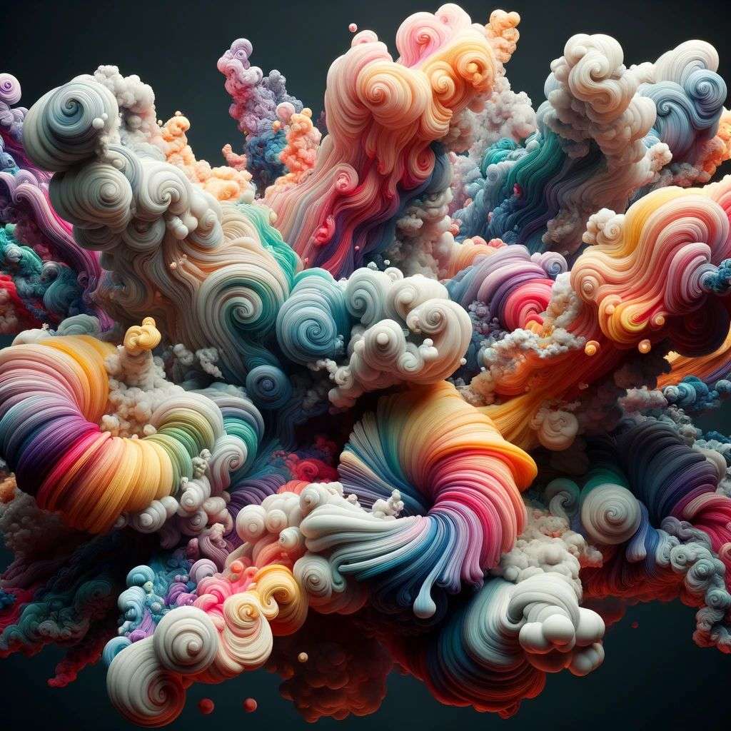 a representation of anxiety made of very detailed curling wispy glowing multicolored smoke, digital art, volumetric, 3D render, Octane render